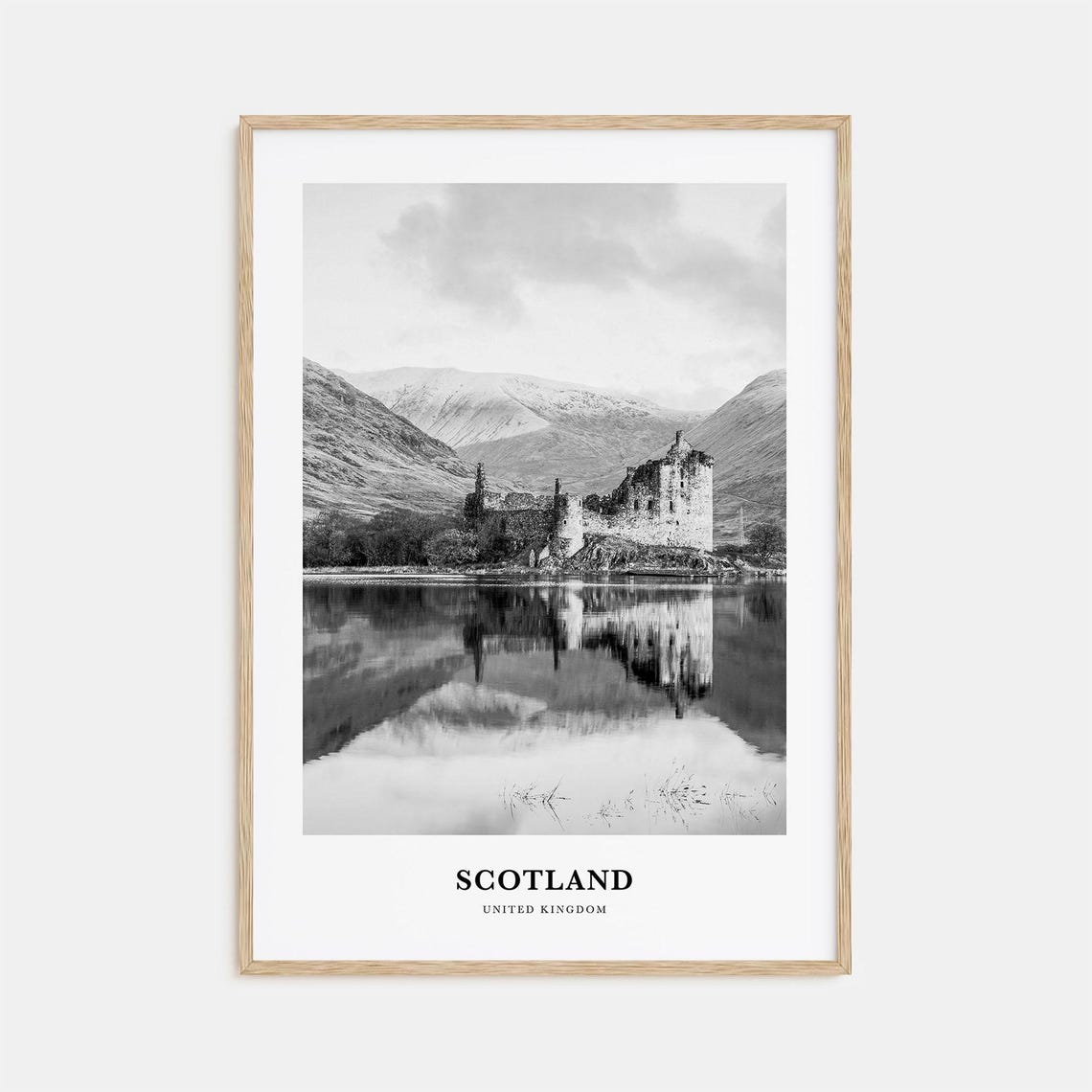 Scotland Eilean Donan Castle Loch Reflection Black White Travel Poster