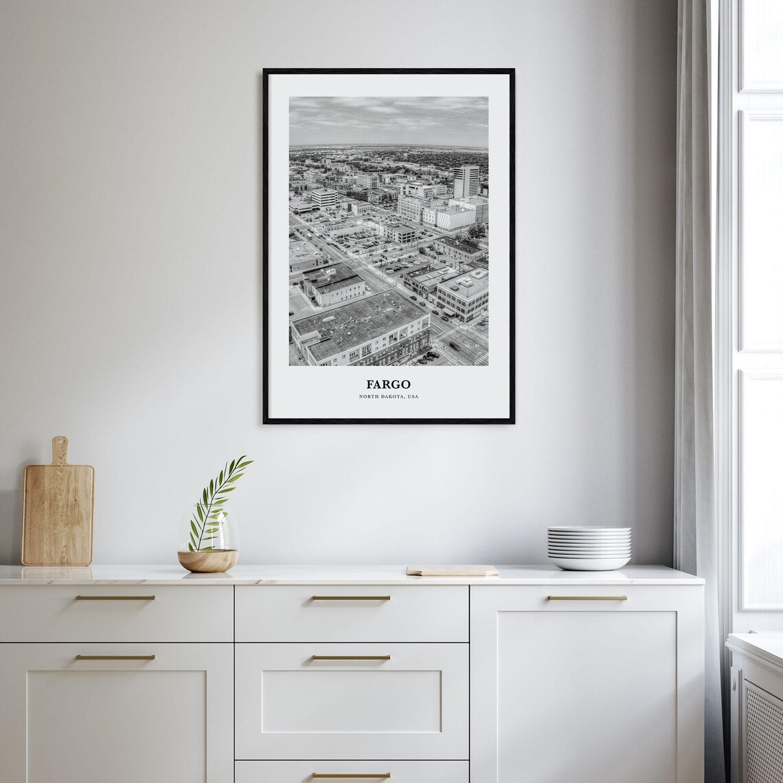 Fargo North Dakota Aerial Downtown Black and White Photo Poster - Image 2