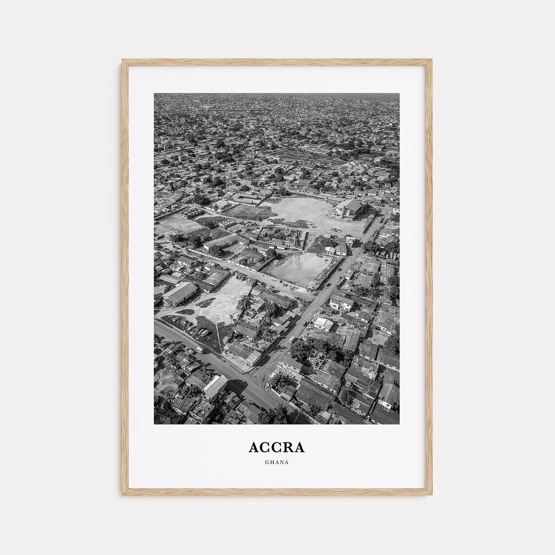 Accra Ghana City Aerial Urban Landscape Skyline Black White Poster