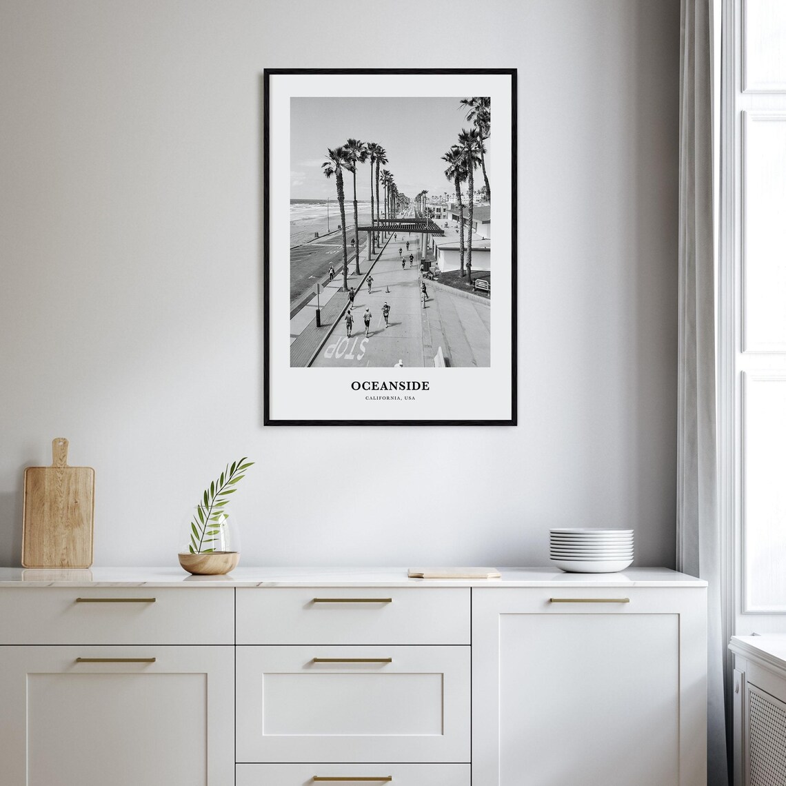 Oceanside California Palm Lined Beach Promenade With Runners Poster - Image 2
