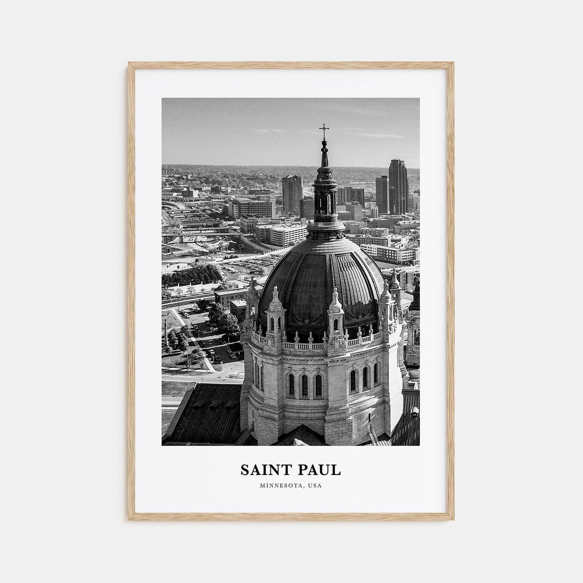 Saint Paul Minnesota Cathedral Dome And Skyline Black And White Poster