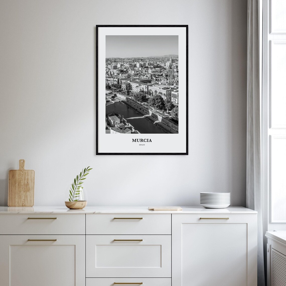 Murcia Spain River Old Town Aerial Black And White Travel Poster - Image 2