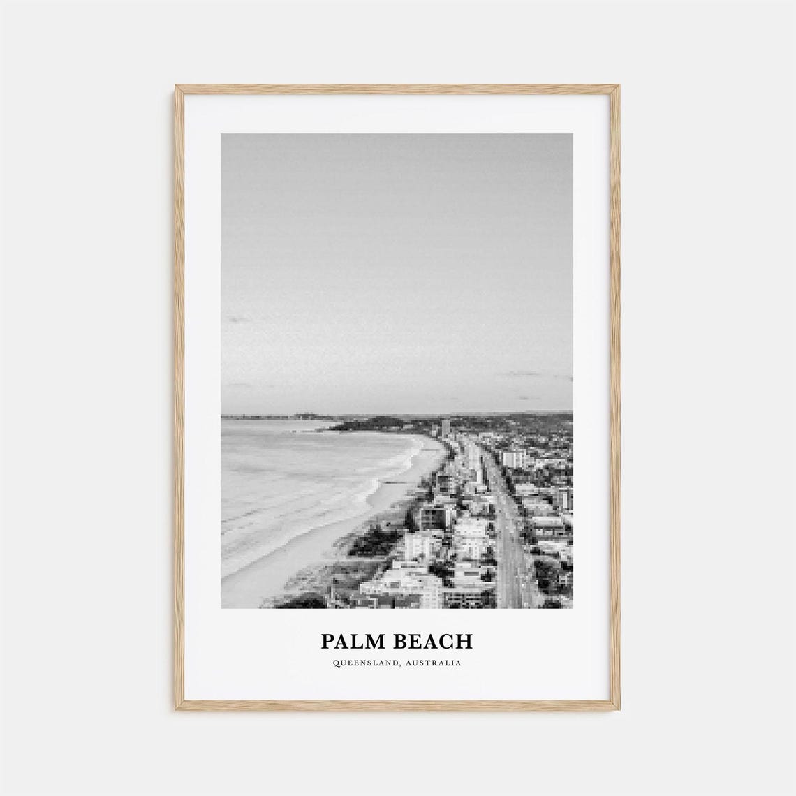 Palm Beach Queensland Aerial Coastline Black and White Travel Poster