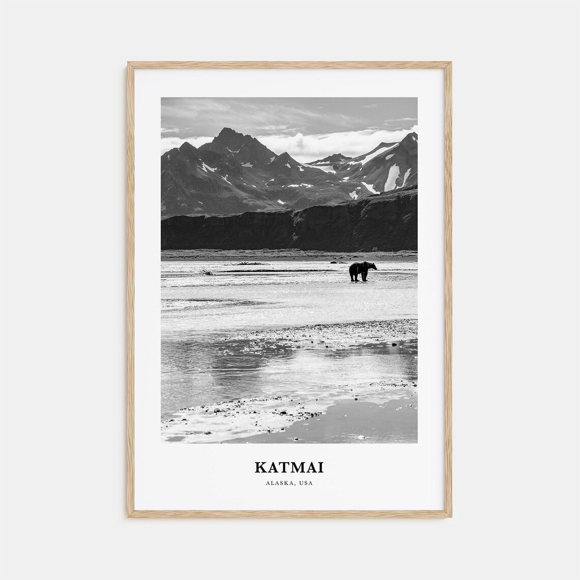 Katmai Alaska Black and White Bear by Mountain Waterway Poster