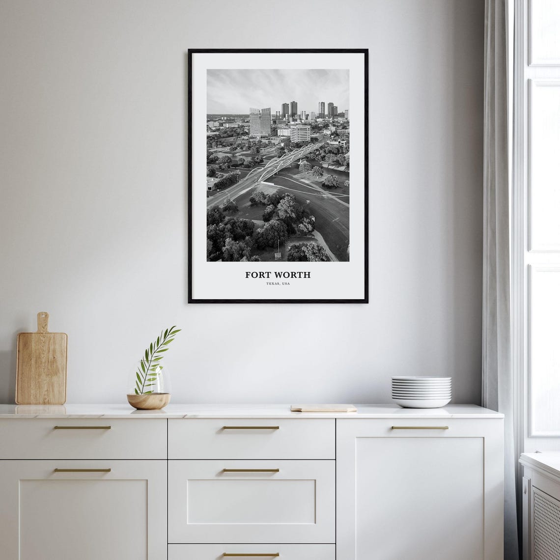 Fort Worth Texas Graceful Arched Bridge Aerial City View Poster - Image 2