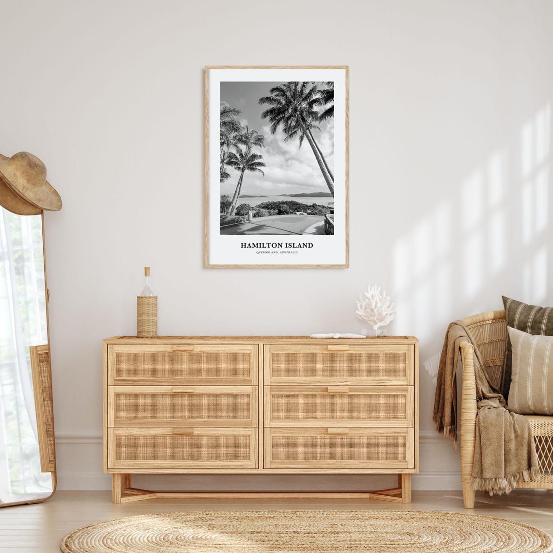 Hamilton Island Queensland Palm Trees Overlook Black White Poster - Image 3