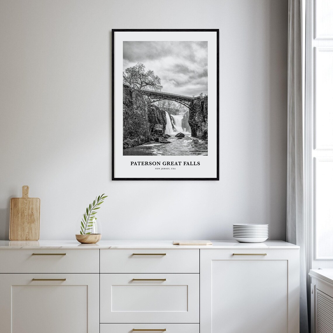 Paterson Great Falls New Jersey Waterfall Black and White Poster - Image 2