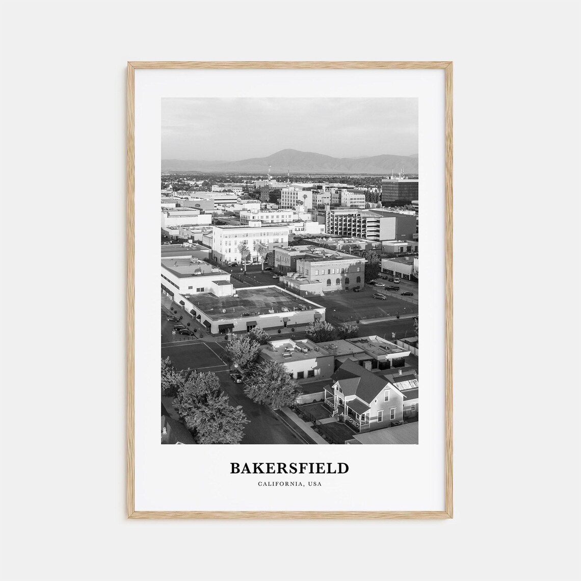 Bakersfield California Downtown Aerial Black and White Poster