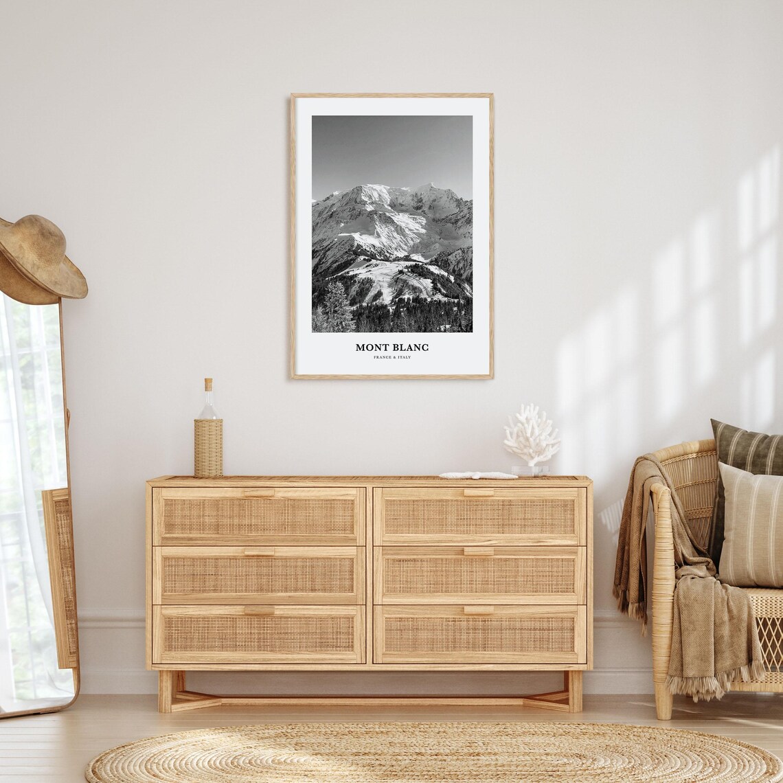 Mont Blanc France Italy Snowy Alpine Summit Black White Poster - Image 3