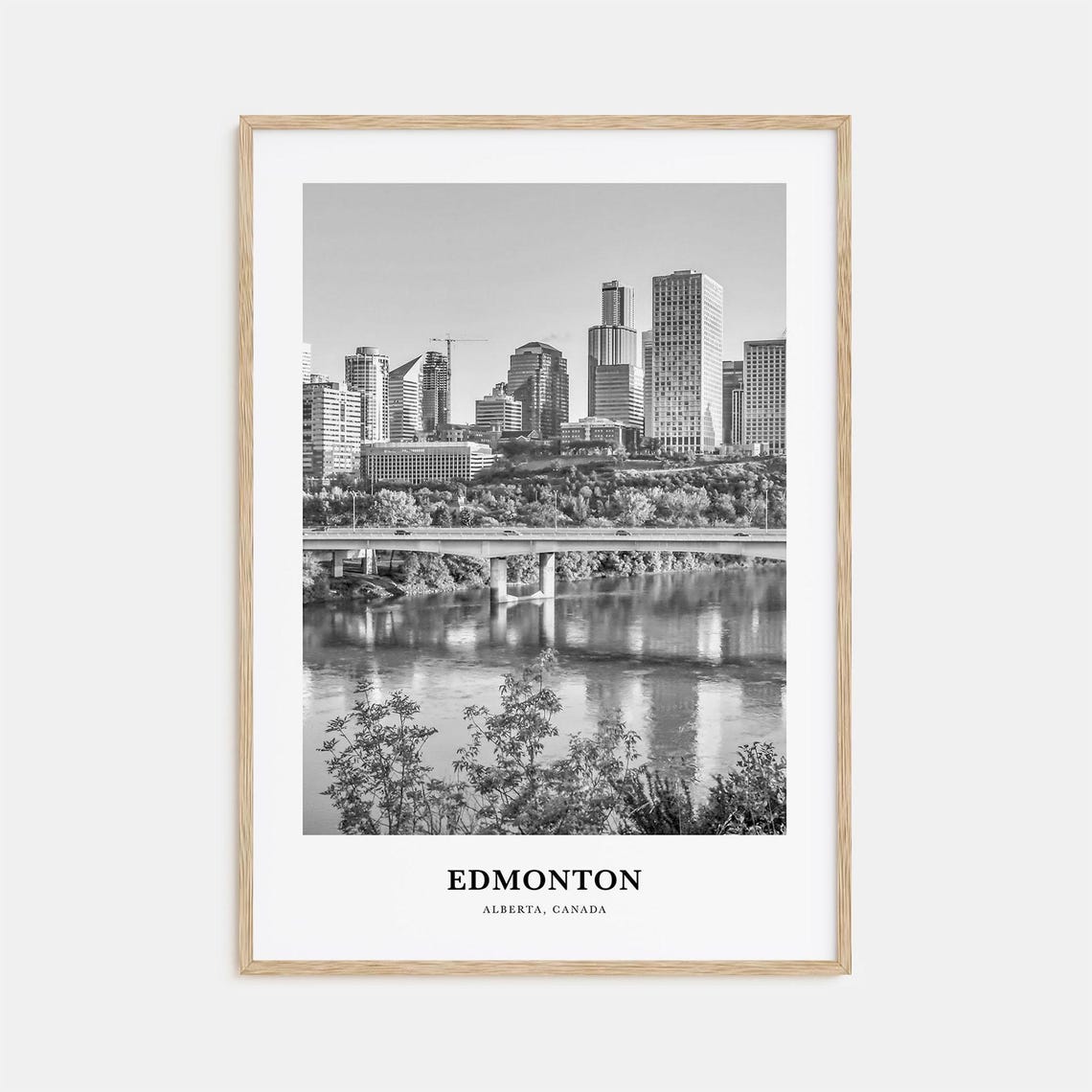 Edmonton Alberta River Bridge Skyline Reflection Black White Poster
