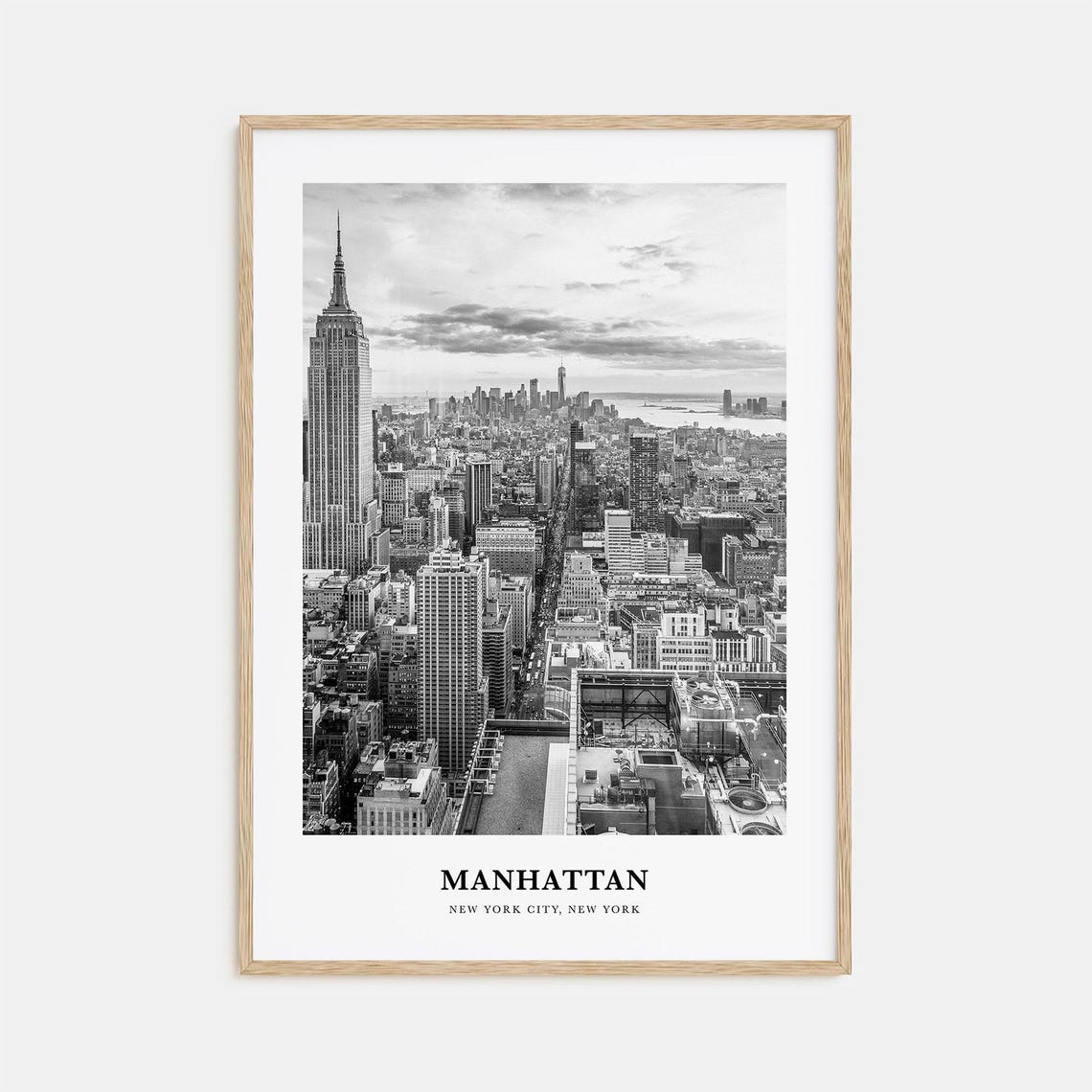 Manhattan New York City Empire State Skyline Black White View Poster
