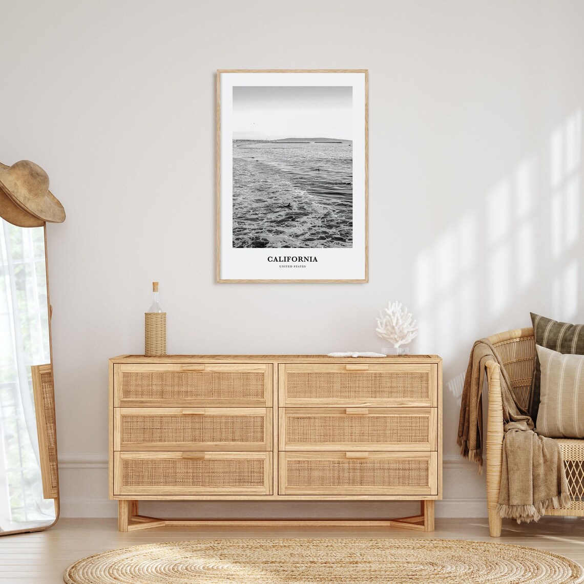 California United States Surfers Ocean Waves Monochrome Poster - Image 3