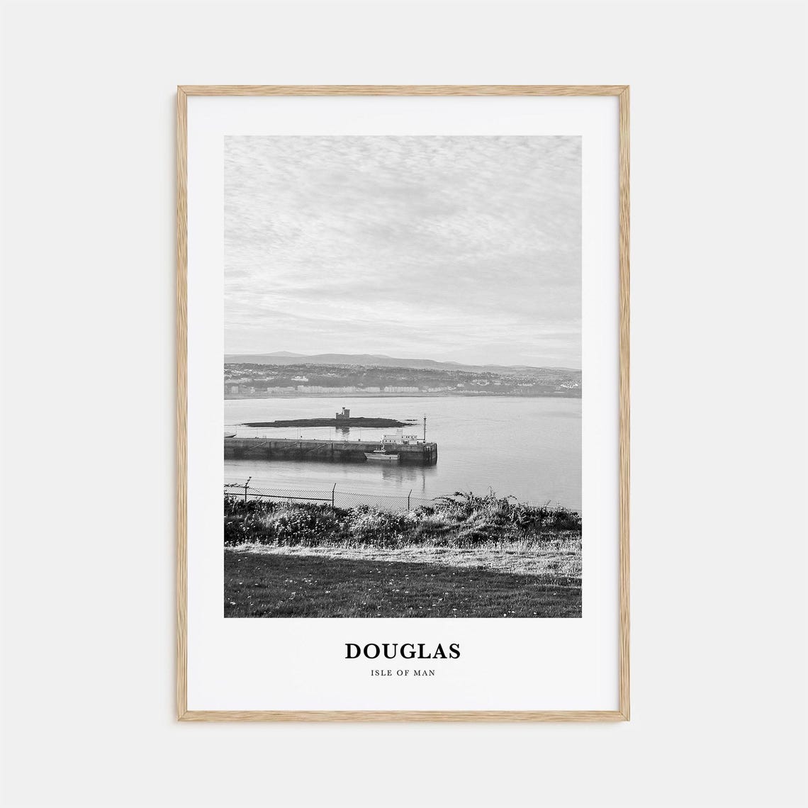 Douglas Isle of Man Minimalist Black and White Harbor Pier View Poster