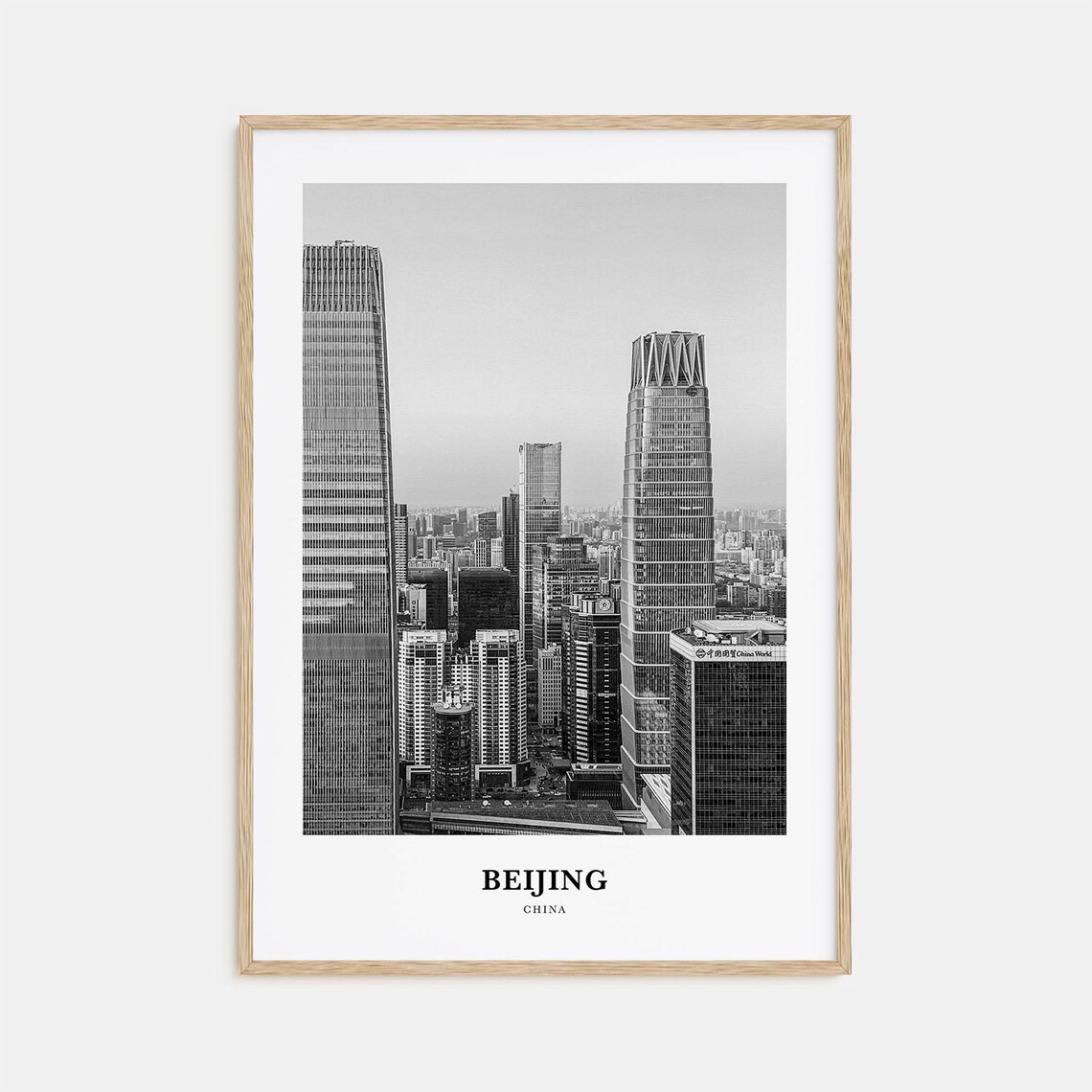 Beijing Futuristic Downtown Towers Black And White Skyline Poster