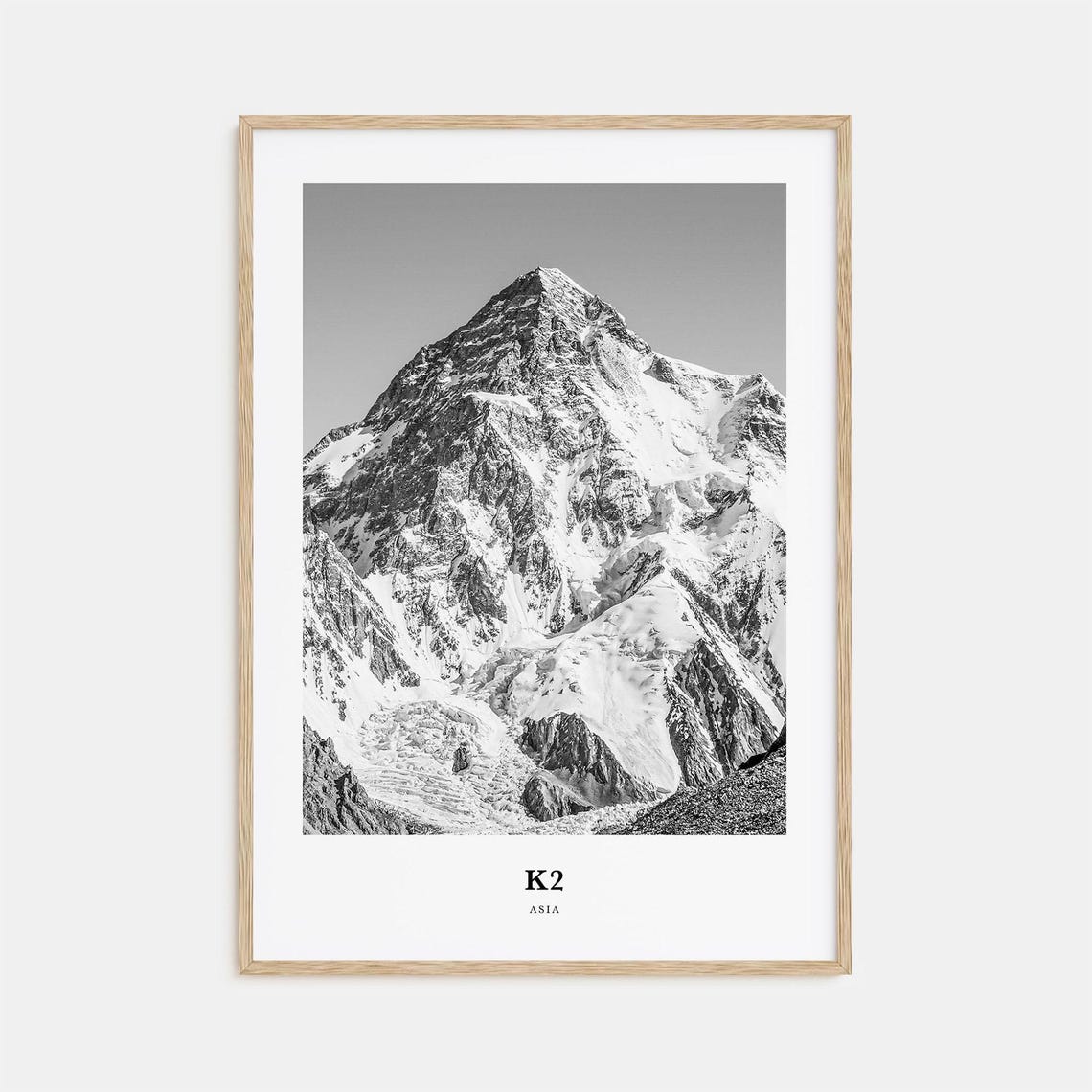 K2 Mountain Summit Glaciers Black and White Alpine Climbing Poster