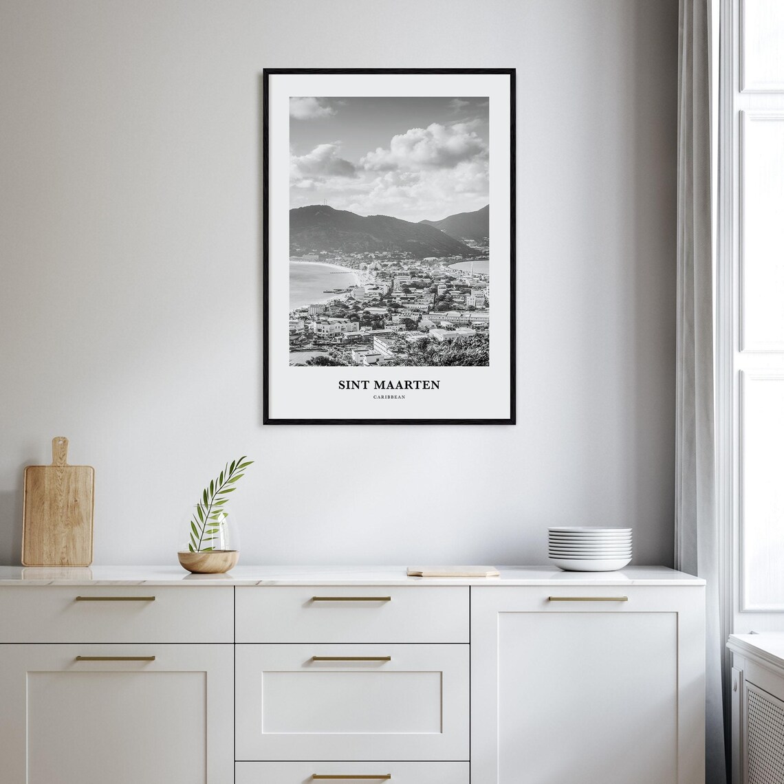 Sint Maarten Caribbean Bay Aerial Black and White Travel Poster - Image 2