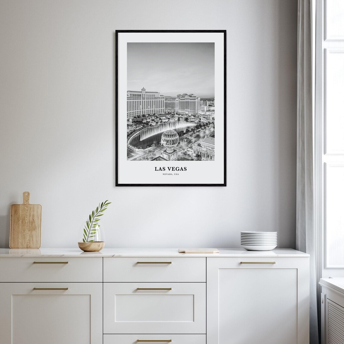 Las Vegas Strip Fountain Show View Black and White Travel Poster - Image 2