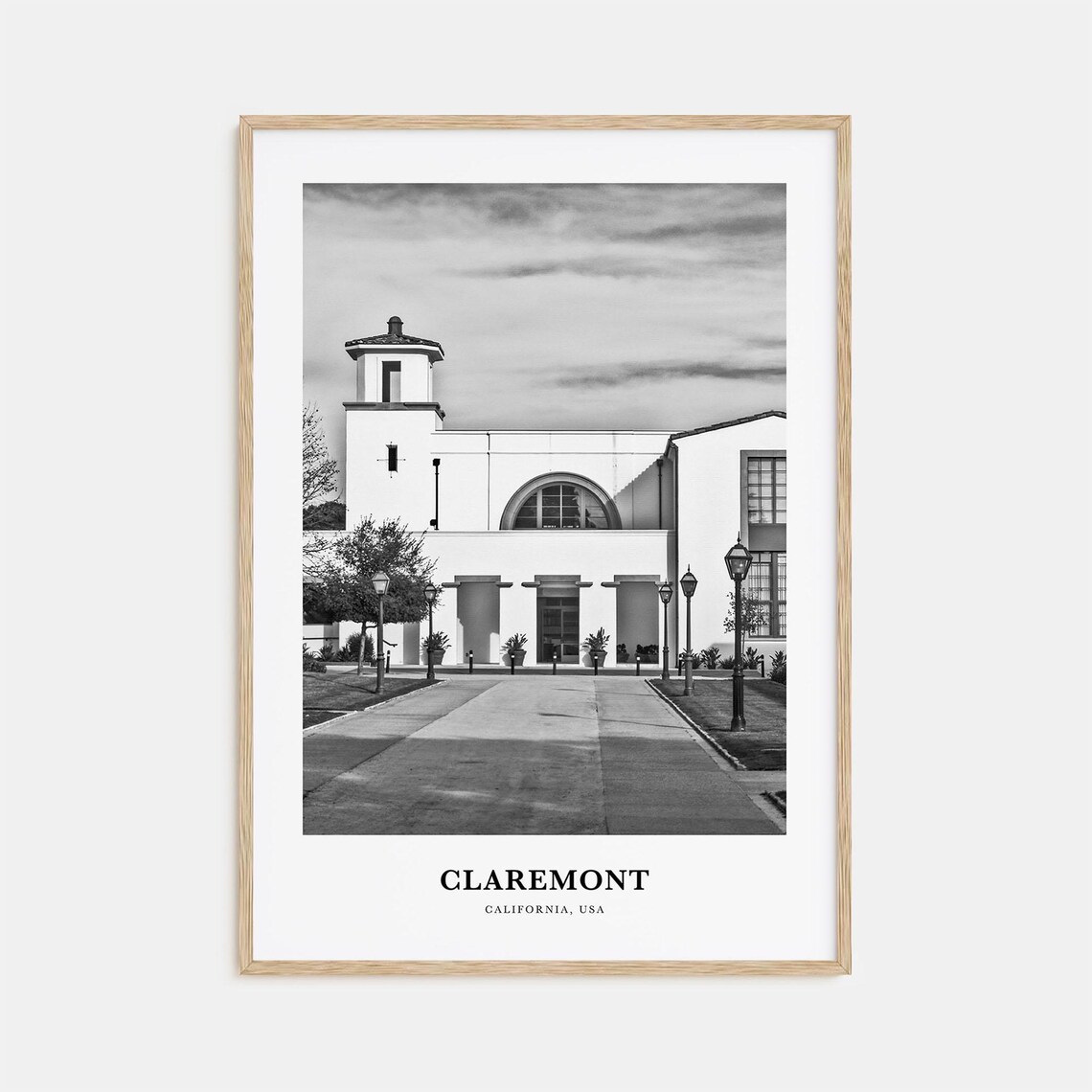 Claremont California Spanish Style Building Black and White Poster