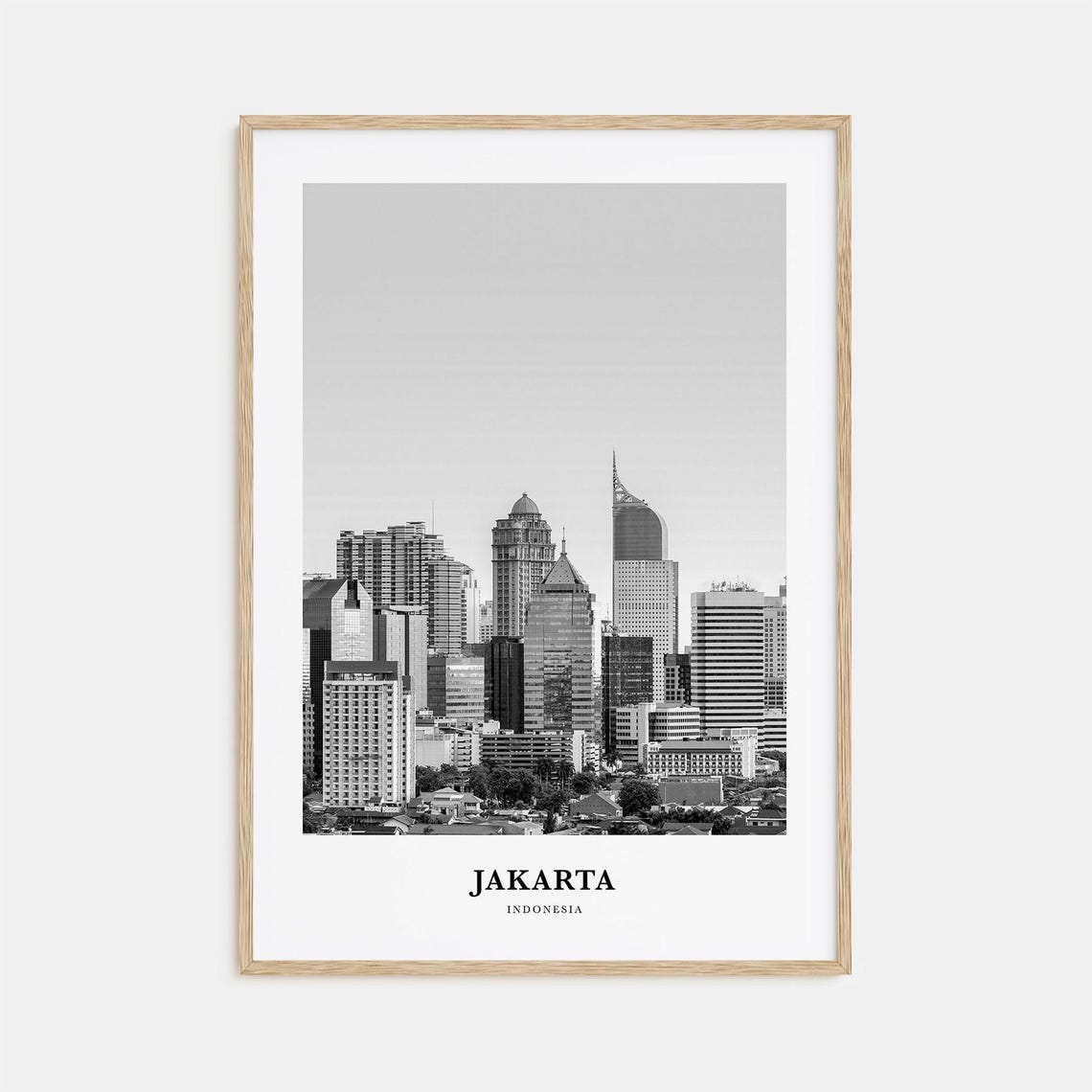 Jakarta Indonesia Downtown Skyscraper Skyline Black and White Poster