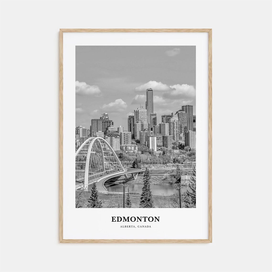 Edmonton Alberta Walterdale Bridge Skyline Black White Photo Poster
