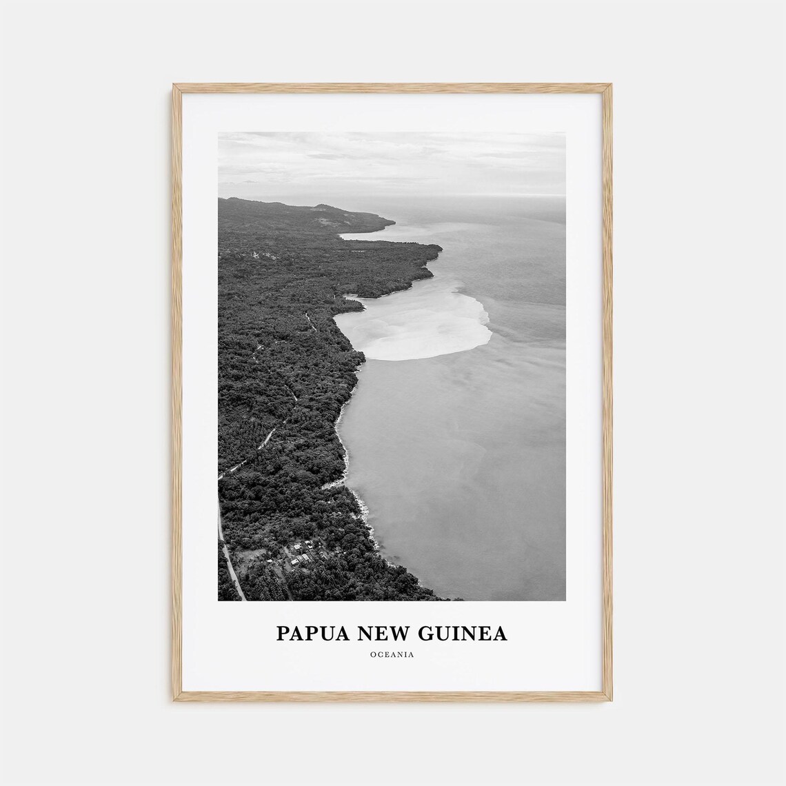Papua New Guinea Oceania Aerial Coastline Black White Poster