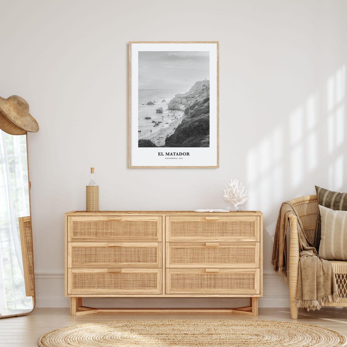 El Matador Beach Malibu Sea Stacks Black and White Coastal Poster - Image 3