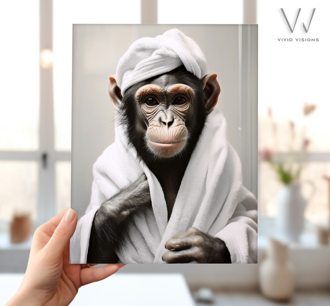 Chimpanzee in a White Bathrobe with a Towel Wrapped on Its Head Poster - Image 4