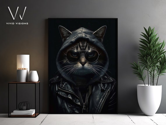 Modern Cat Portrait in Sunglasses, Vintage Poster
