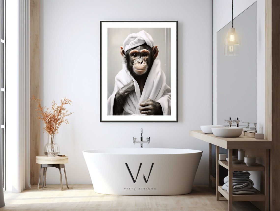 Chimpanzee in a White Bathrobe with a Towel Wrapped on Its Head Poster - Image 3