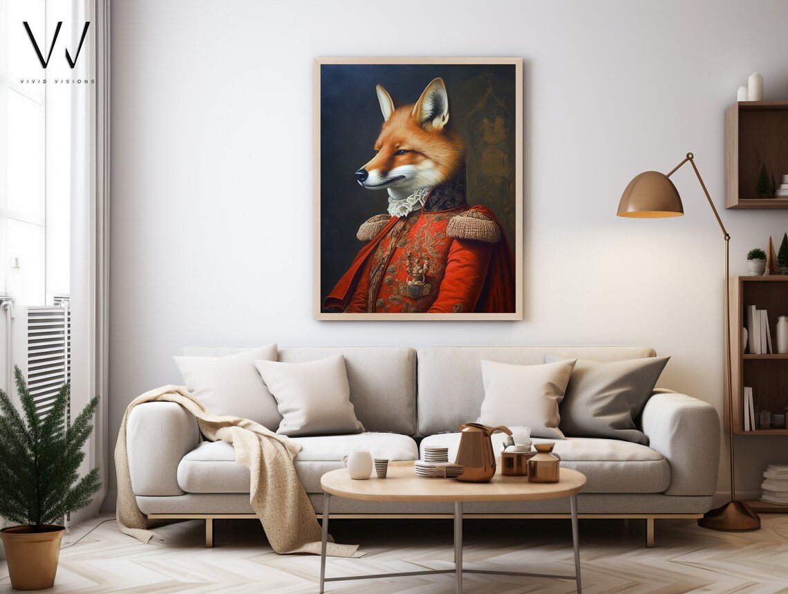 Red Fox Scarlet Military Coat Ruff Gold Epaulettes Royal Portrait Poster - Image 3