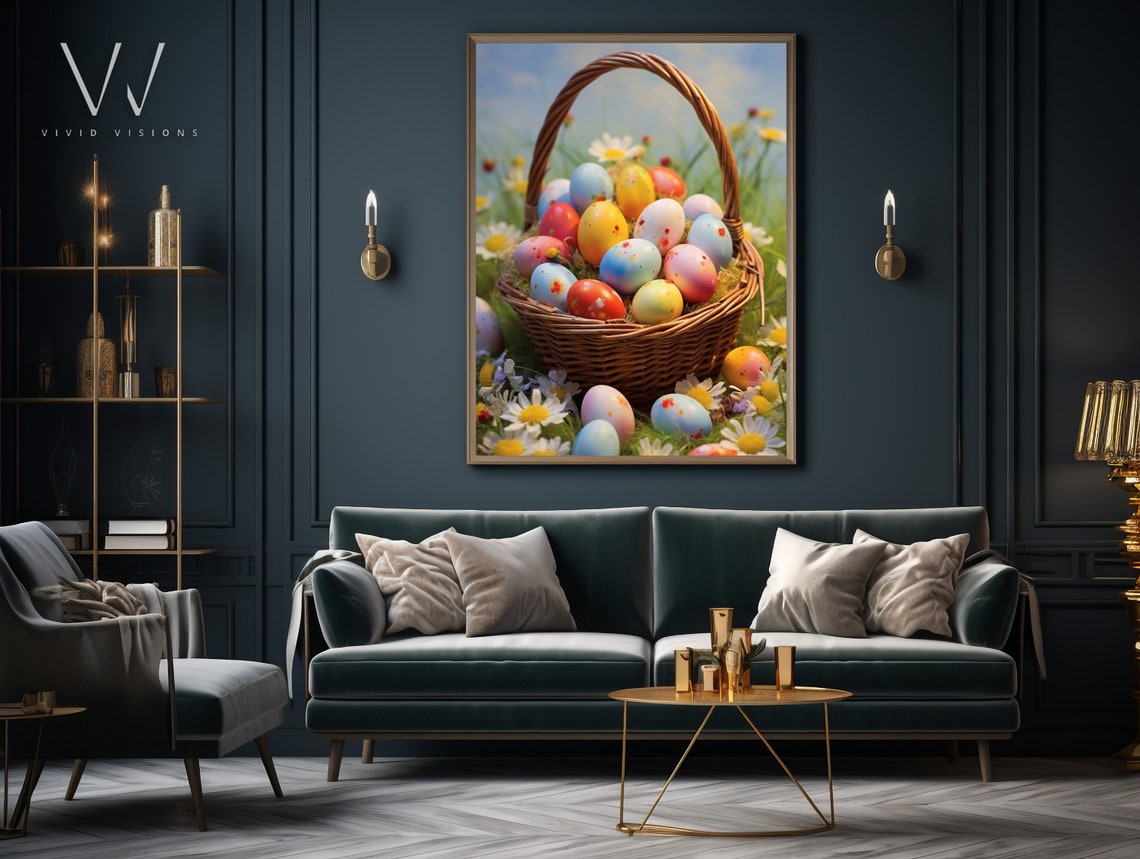 Easter Eggs in a Wicker Basket Sunny Spring Meadow Easter Poster - Image 3