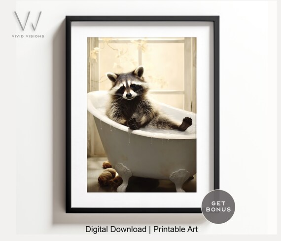 Raccoon Taking a Bath in a Vintage Clawfoot Tub Funny Poster