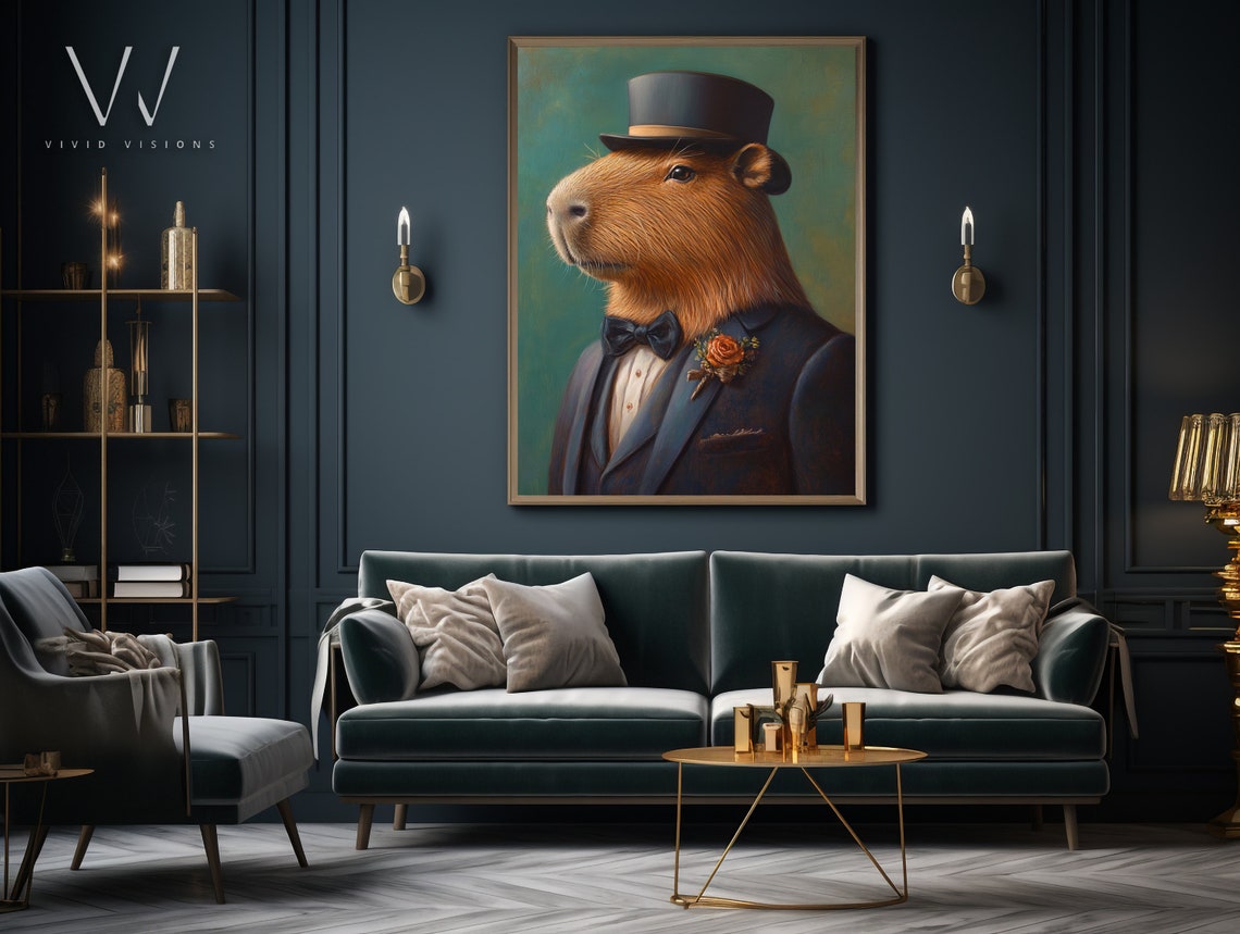 Dapper Capybara Portrait Top Hat Tuxedo Bow Tie Gentleman Poster - Image 3