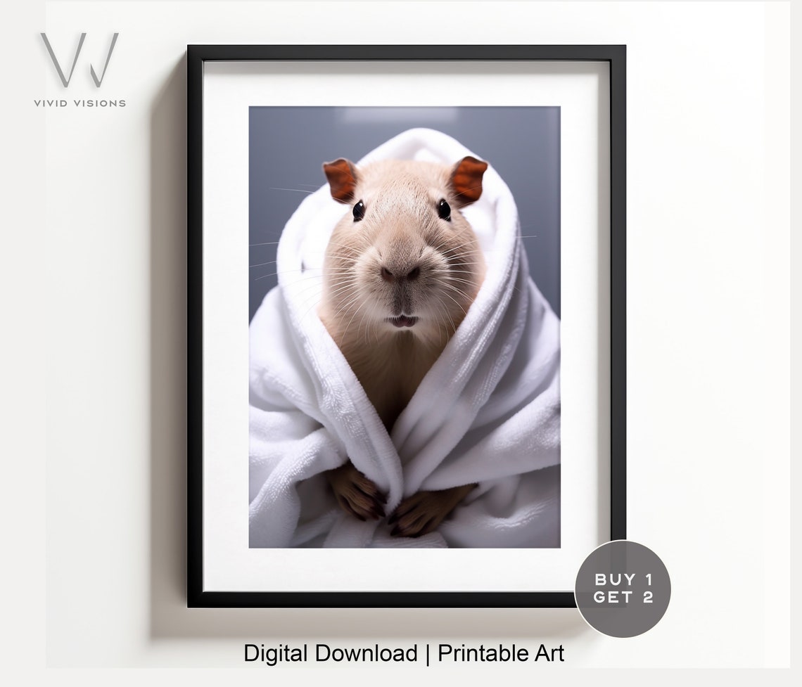 Cute Funny Capybara Wrapped in a White Bath Towel Nursery Poster