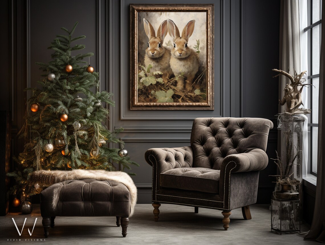 Two Brown Bunnies in the Meadow Vintage Rabbit Pair Wall Poster - Image 4