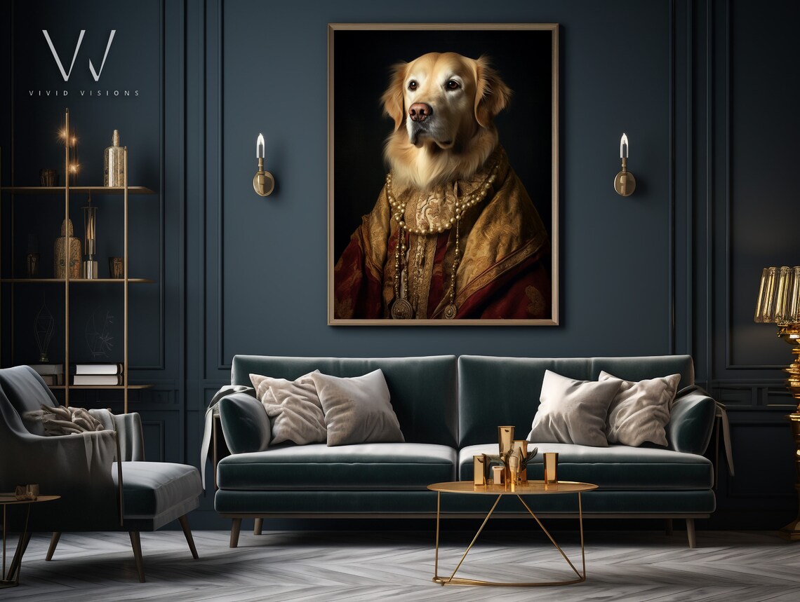 Golden Retriever in a Gold Pearl Trimmed Royal Robe Portrait Poster - Image 4