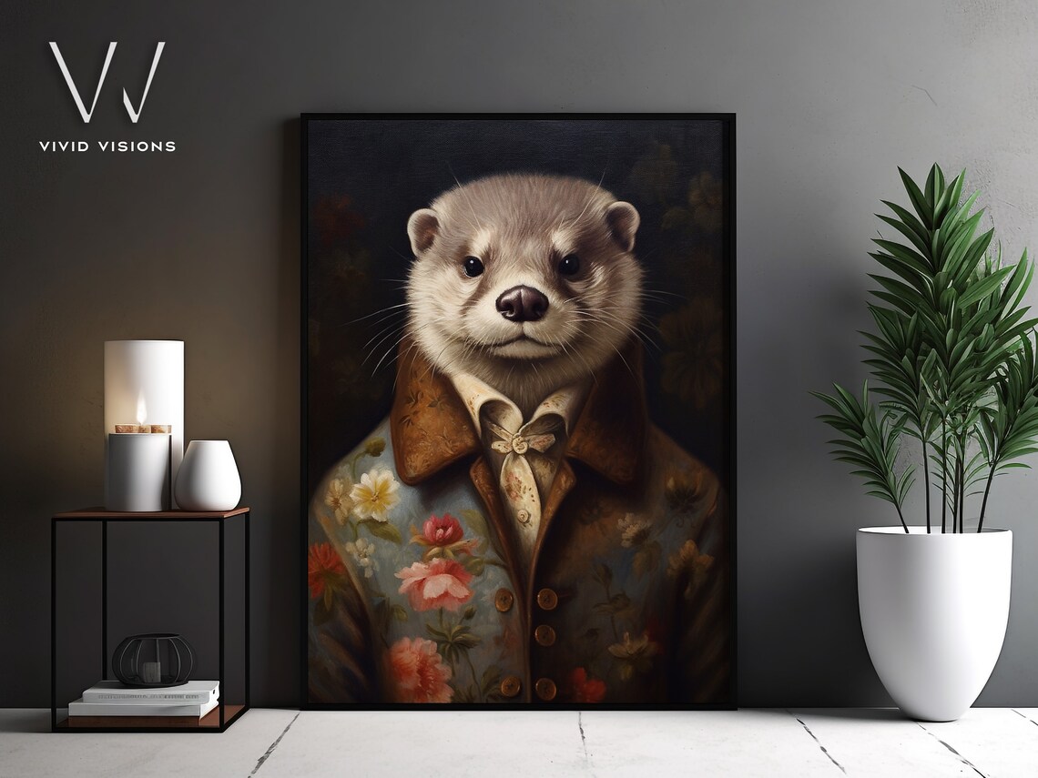 Cute Otter in a Floral Victorian Waistcoat with Cravat Poster