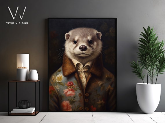 Victorian Otter Portrait Gothic Wall Art Renaissance Painting Vintage Animal Portrait Poster Artwork Unframed Art 1067