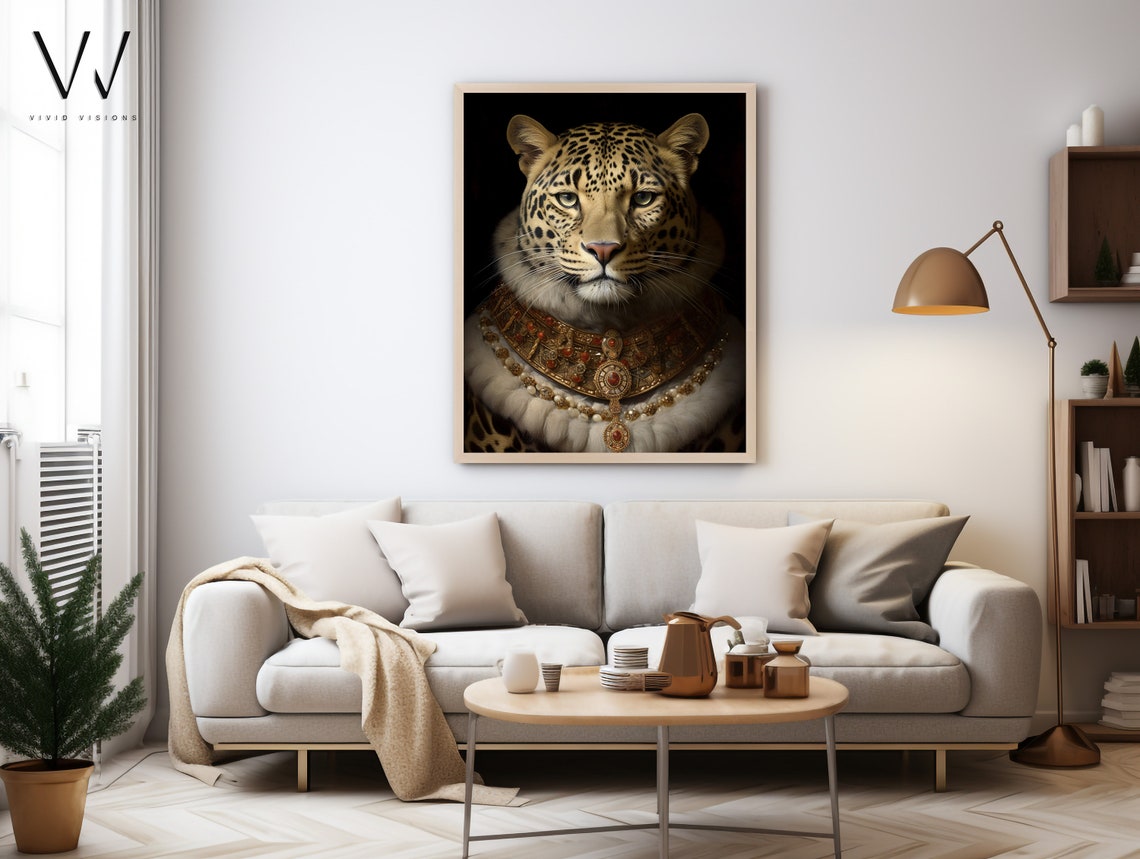 Regal Leopard in an Ermine Fur Mantle with Jeweled Collar Poster - Image 4
