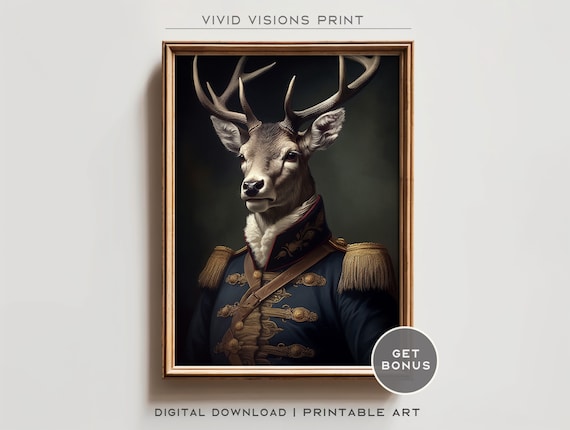 Victorian Stag Deer Portrait Fur Collar Gold Frogging Poster