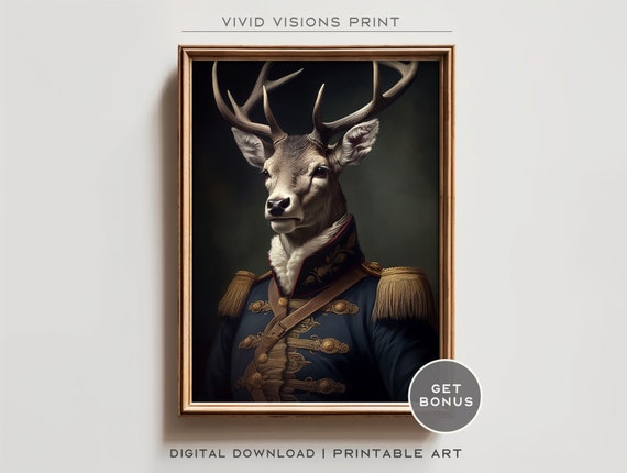 Victorian Stag Deer Portrait Gothic Wall Art Renaissance Painting Vintage Animal Portrait Poster Artwork Download 1452