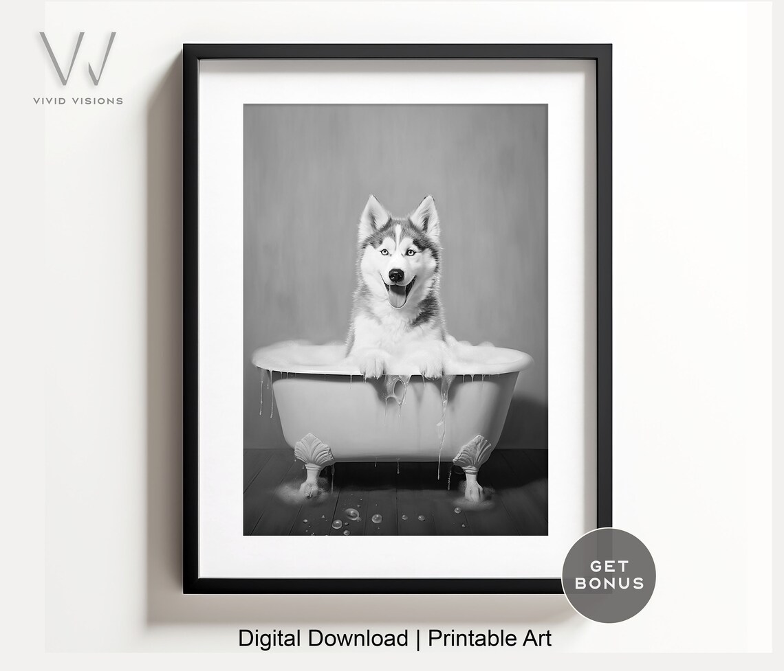 Siberian Husky Dog Vintage Bath Style Art Print