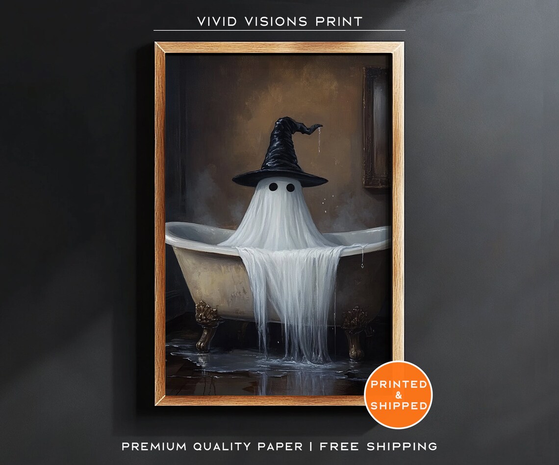 Vintage Gothic Ghost In The Bathtub, Halloween Poster