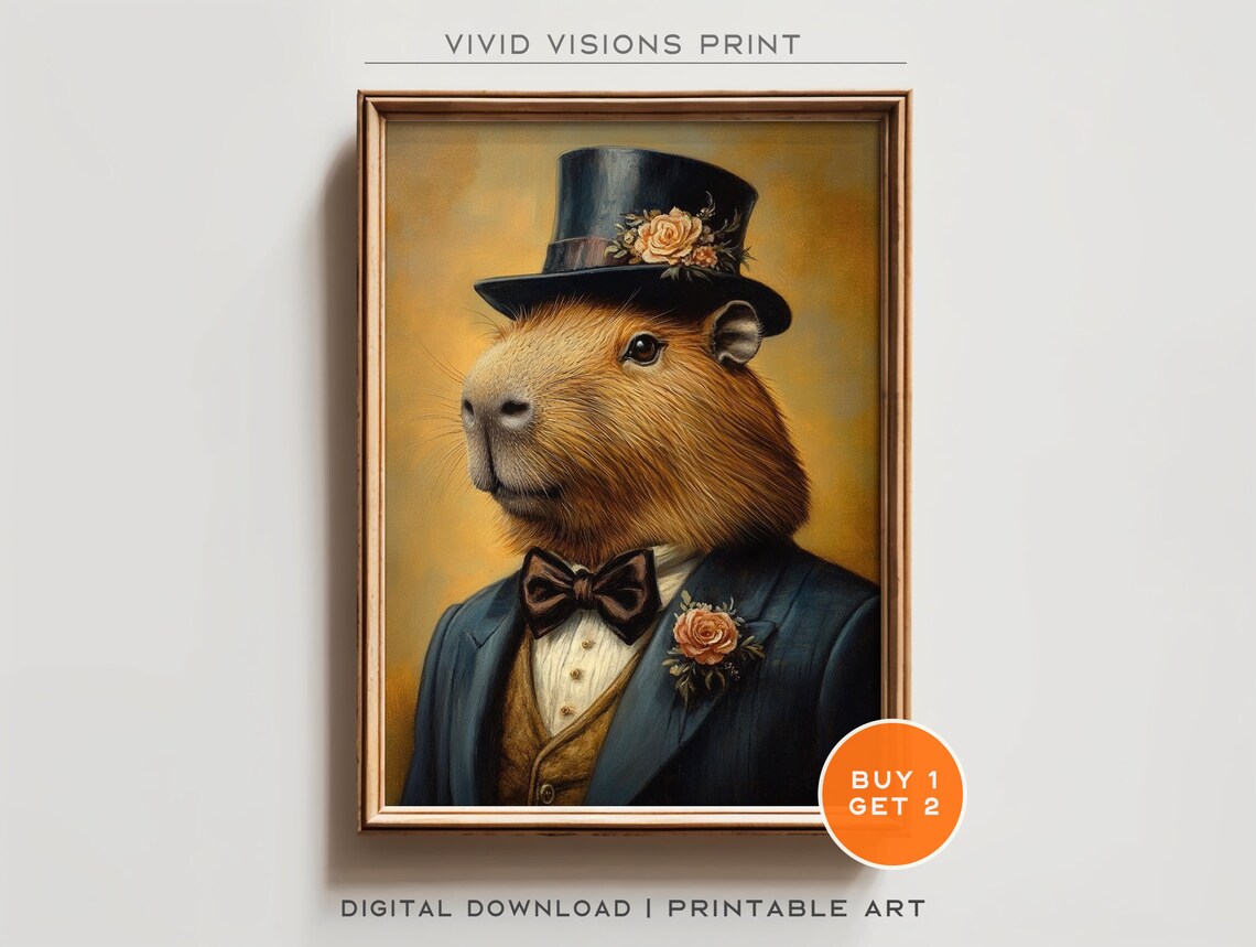 Vintage Aristocratic Capybara Portrait Art Print
