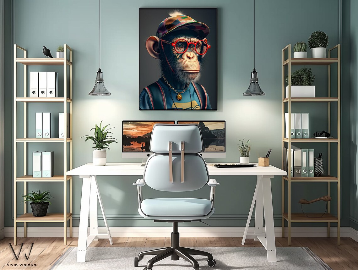 Chimp in Colorful Cap Red Glasses Gold Chain Streetwear Poster Art - Image 3