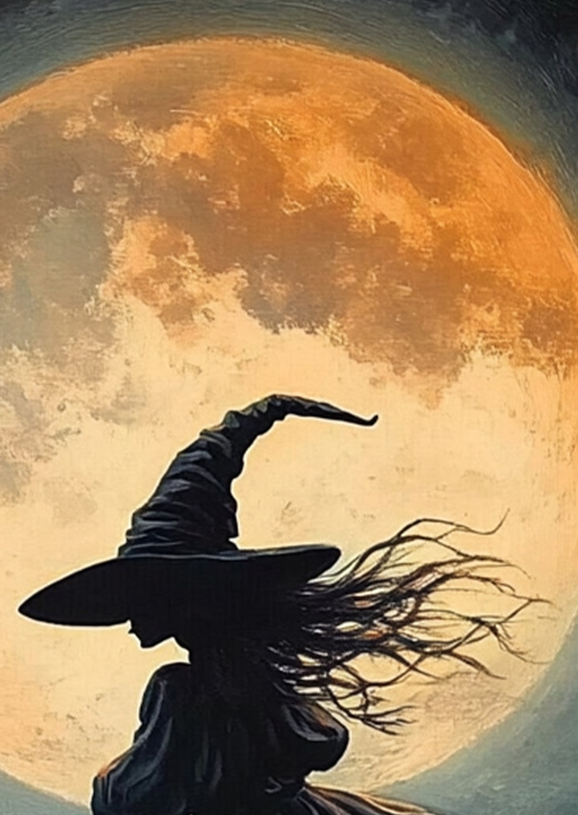 Witch Flying Past A Full Moon Poster Classic Halloween Silhouette Art - Image 2