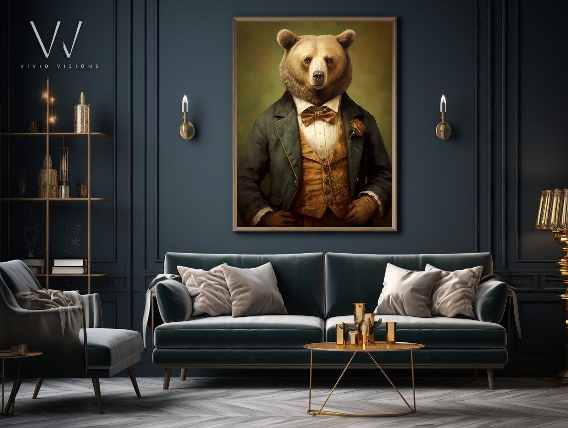 Brown Bear in a Green Coat with Gold Brocade Vest Dapper Poster - Image 4