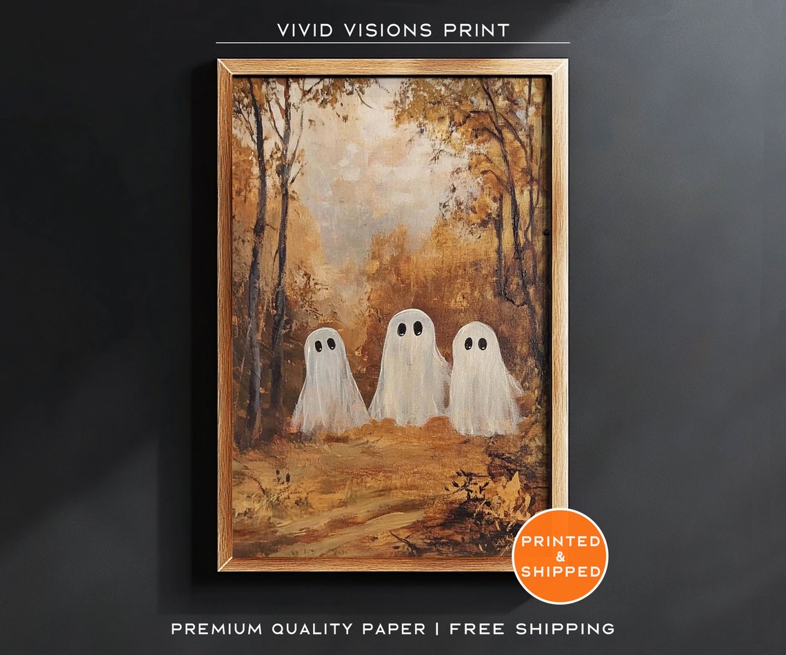 Three Ghosts In An Autumn Forest Poster Spooky Fall Halloween Painting