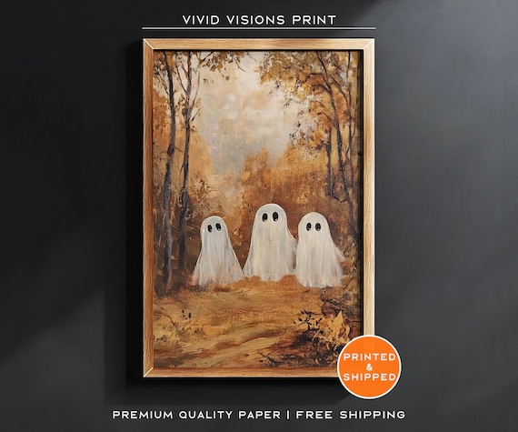 Three Ghosts In An Autumn Forest Poster Spooky Fall Halloween Painting
