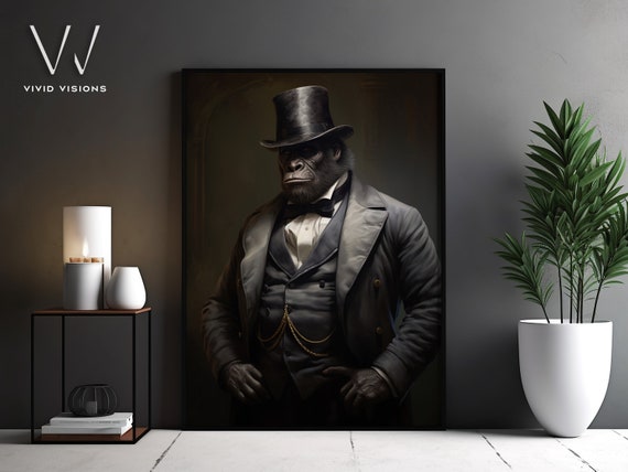 Victorian Gorilla Portrait Gothic Wall Art Renaissance Painting Vintage Animal Portrait Poster Artwork Unframed Art 1240